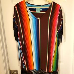 Serape printed fringe top